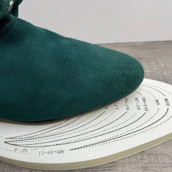 Vintage Hunter Green Suede Leather Point Toe Stud Peter Pan Ankle Boots sz 6 7 - Picture 7 of 10